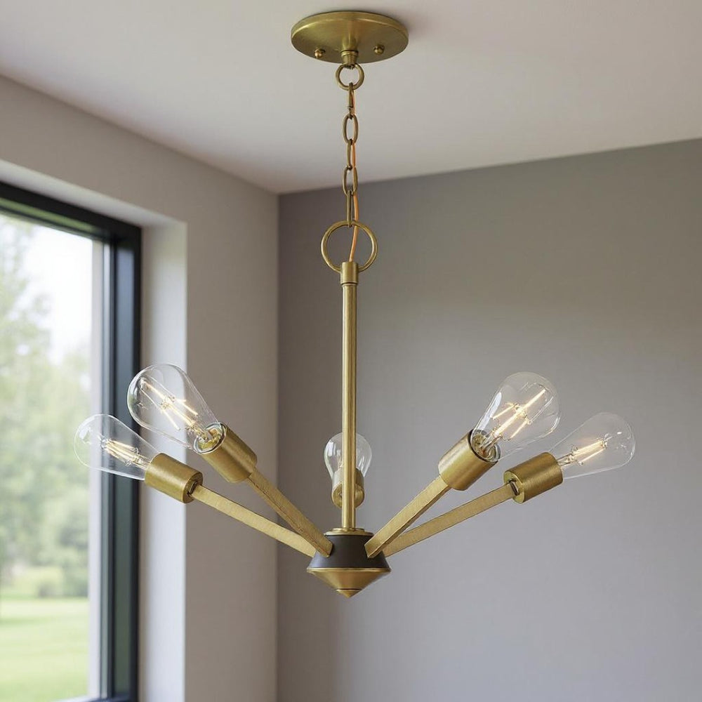 HomeRoots Five Contemporary Dimmable Chandelier with Cylinder Shades for Modern Home Decor and Ambiance 687677