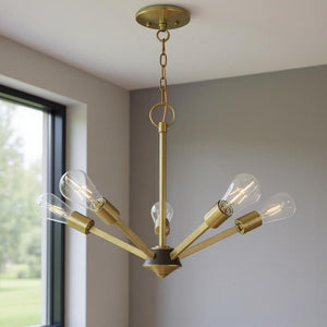 HomeRoots Five Contemporary Dimmable Chandelier with Cylinder Shades for Modern Home Decor and Ambiance 687677
