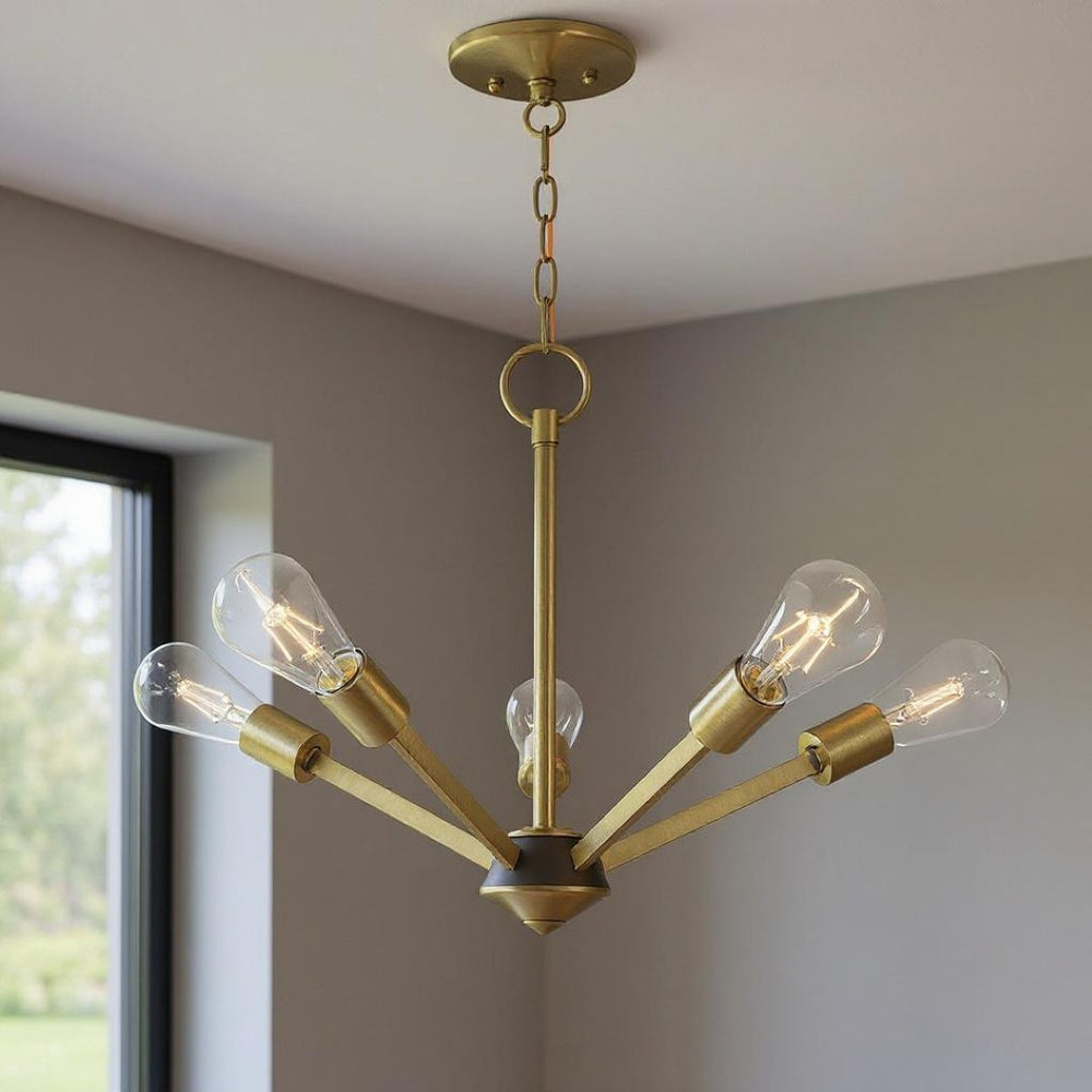 HomeRoots Five Light Dimmable Chandelier - Modern Cylinder Design, Steel Shades for Stylish Ambiance & Illumination 687678