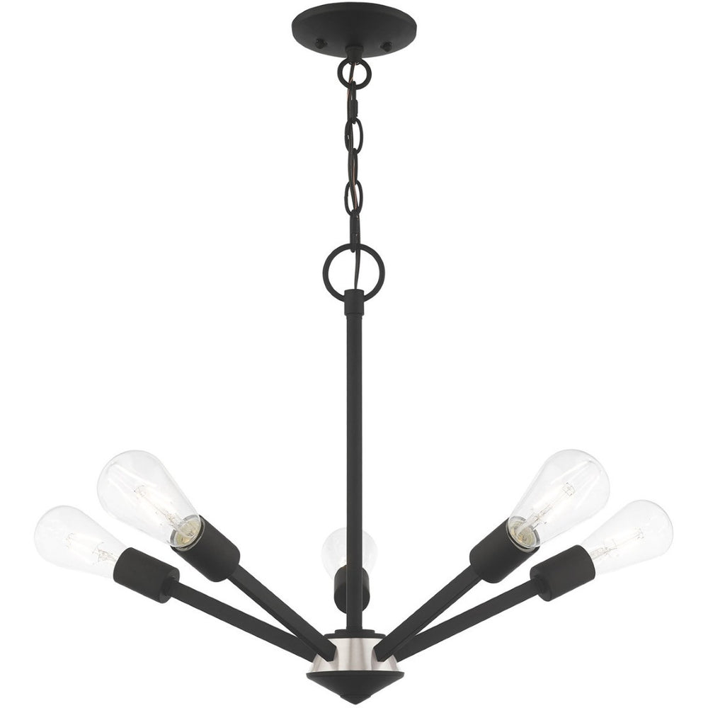 HomeRoots Five Light Dimmable Chandelier with Cylinder Shades - Modern Elegance for Any Room Decor 687679