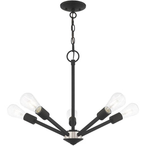 HomeRoots Five Light Dimmable Chandelier with Cylinder Shades - Modern Elegance for Any Room Decor 687679