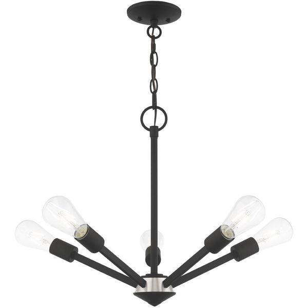 HomeRoots Five Light Dimmable Chandelier with Cylinder Shades - Modern Elegance for Any Room Decor 687679