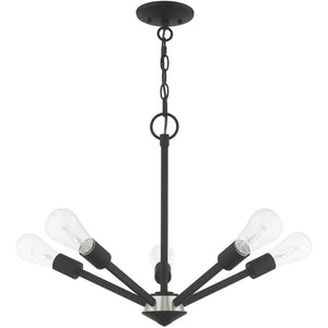 HomeRoots Black Five-Light Dimmable Chandelier with Cylinder Shades for Modern Elegance in Any Space 687680
