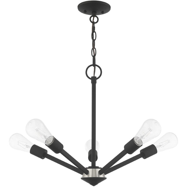 HomeRoots Black Five-Light Dimmable Chandelier with Cylinder Shades for Modern Elegance in Any Space 687680