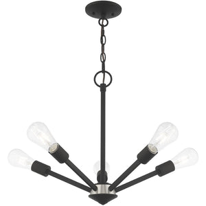 HomeRoots Black Five-Light Dimmable Chandelier with Cylinder Shades for Modern Elegance in Any Space 687680