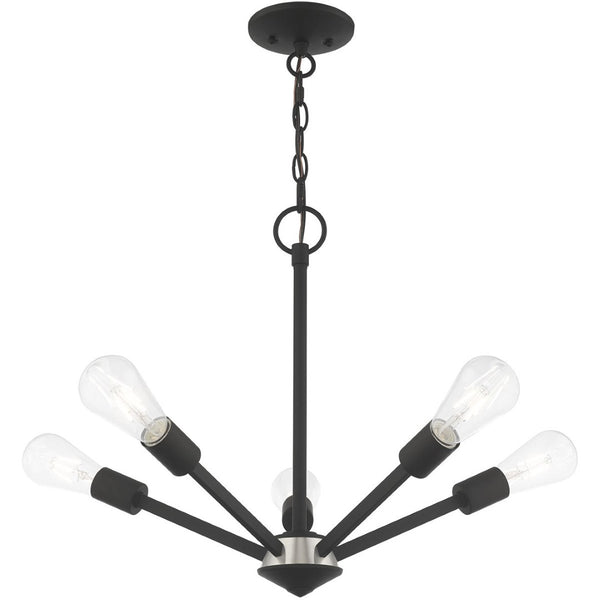 HomeRoots Black Five-Light Dimmable Chandelier with Cylinder Shades for Modern Elegance in Any Space 687680