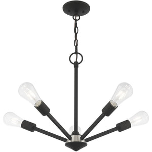 HomeRoots Black Five-Light Dimmable Chandelier with Cylinder Shades for Modern Elegance in Any Space 687680