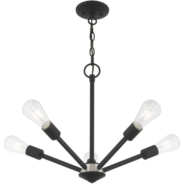 HomeRoots Black Five-Light Dimmable Chandelier with Cylinder Shades for Modern Elegance in Any Space 687680
