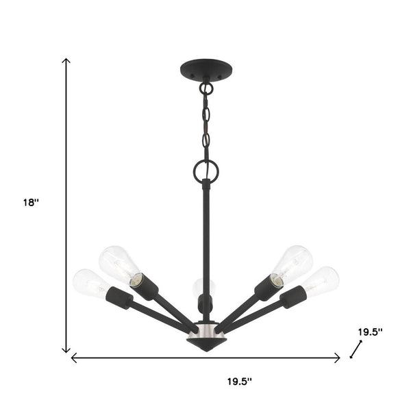 HomeRoots Black Five-Light Dimmable Chandelier with Cylinder Shades for Modern Elegance in Any Space 687680