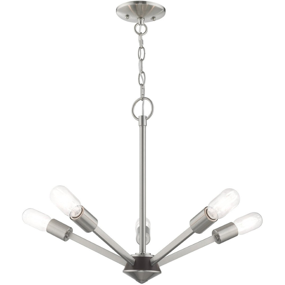 HomeRoots Five Light Dimmable Chandelier - Modern Steel Shades for Dining Rooms, Living Areas & Versatile Style 687681