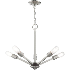 HomeRoots Five Light Dimmable Chandelier - Modern Steel Shades for Dining Rooms, Living Areas & Versatile Style 687681