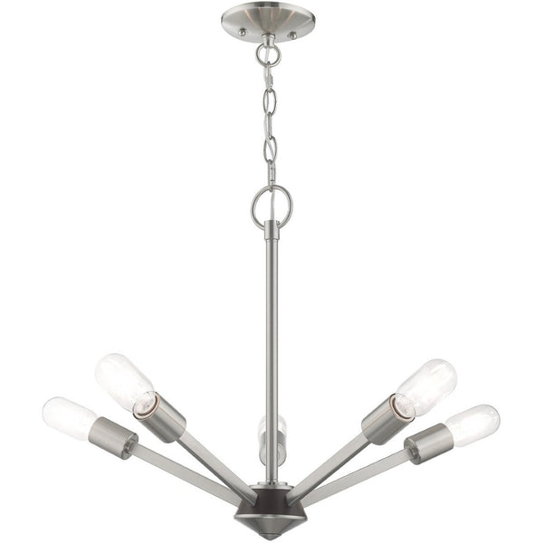 HomeRoots Five Light Dimmable Chandelier - Modern Steel Shades for Dining Rooms, Living Areas & Versatile Style 687681