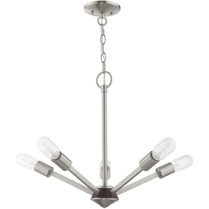 HomeRoots Five Light Dimmable Chandelier - Modern Steel Shades for Dining Rooms, Living Areas & Versatile Style 687681