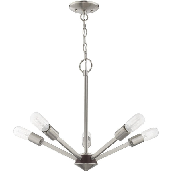 HomeRoots Five Light Dimmable Chandelier - Modern Steel Shades for Dining Rooms, Living Areas & Versatile Style 687681