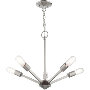 HomeRoots Five Light Dimmable Chandelier - Modern Steel Shades for Dining Rooms, Living Areas & Versatile Style 687681