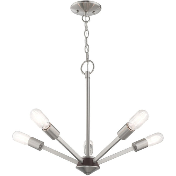 HomeRoots Five Light Dimmable Chandelier - Modern Steel Shades for Dining Rooms, Living Areas & Versatile Style 687681