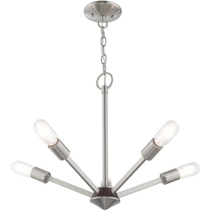 HomeRoots Five Light Dimmable Chandelier - Modern Steel Shades for Dining Rooms, Living Areas & Versatile Style 687681