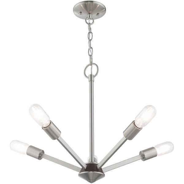 HomeRoots Five Light Dimmable Chandelier - Modern Steel Shades for Dining Rooms, Living Areas & Versatile Style 687681