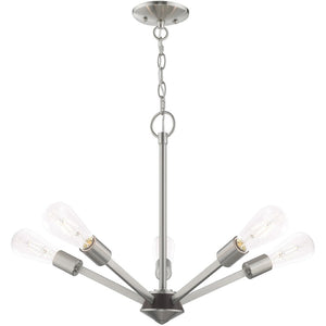 HomeRoots Five Light Dimmable Chandelier - Modern Steel Shades for Dining Rooms, Living Areas & Versatile Style 687681