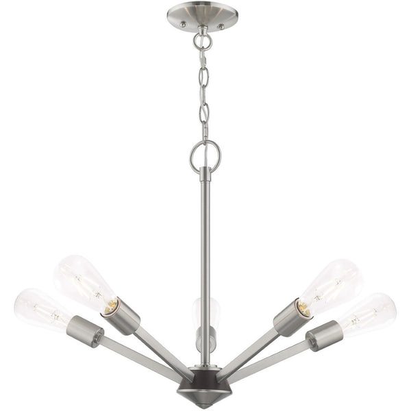 HomeRoots Five Light Dimmable Chandelier - Modern Steel Shades for Dining Rooms, Living Areas & Versatile Style 687681