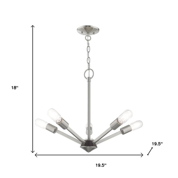 HomeRoots Five Light Dimmable Chandelier - Modern Steel Shades for Dining Rooms, Living Areas & Versatile Style 687681