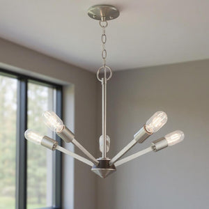 HomeRoots Five Light Dimmable Chandelier - Modern Steel Shades for Dining Rooms, Living Areas & Versatile Style 687681