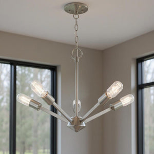HomeRoots Five Light Dimmable Chandelier with Modern Cylinder Shades for Stylish Entryway & Dining Decor 687682