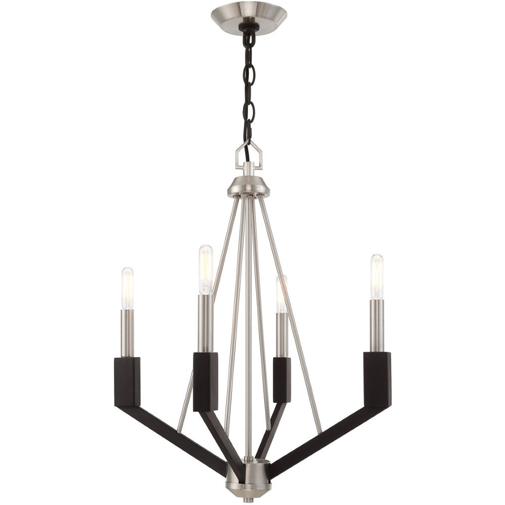 HomeRoots Four Light Dimmable Chandelier with Sleek Cylinder Shades - Modern Fixture for Versatile Spaces 687683