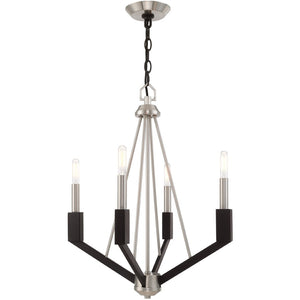 HomeRoots Four Light Dimmable Chandelier with Sleek Cylinder Shades - Modern Fixture for Versatile Spaces 687683