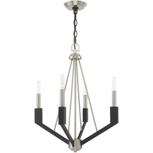 HomeRoots Four Light Dimmable Chandelier with Sleek Cylinder Shades - Modern Fixture for Versatile Spaces 687683
