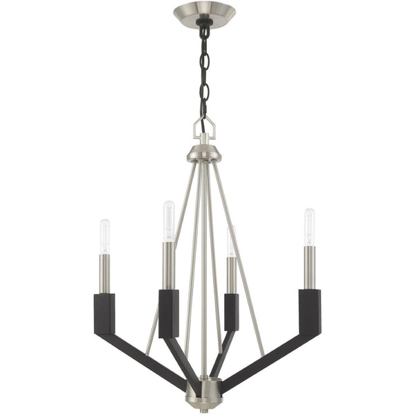 HomeRoots Four Light Dimmable Chandelier with Sleek Cylinder Shades - Modern Fixture for Versatile Spaces 687683