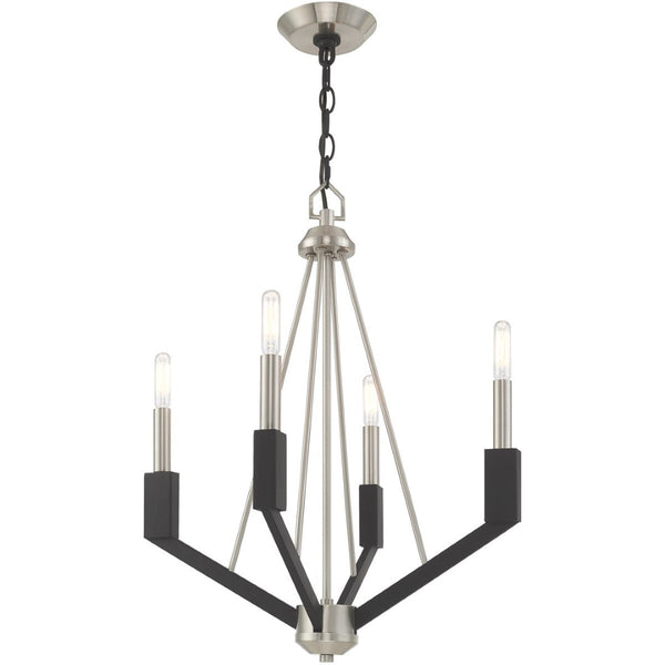 HomeRoots Four Light Dimmable Chandelier with Sleek Cylinder Shades - Modern Fixture for Versatile Spaces 687683