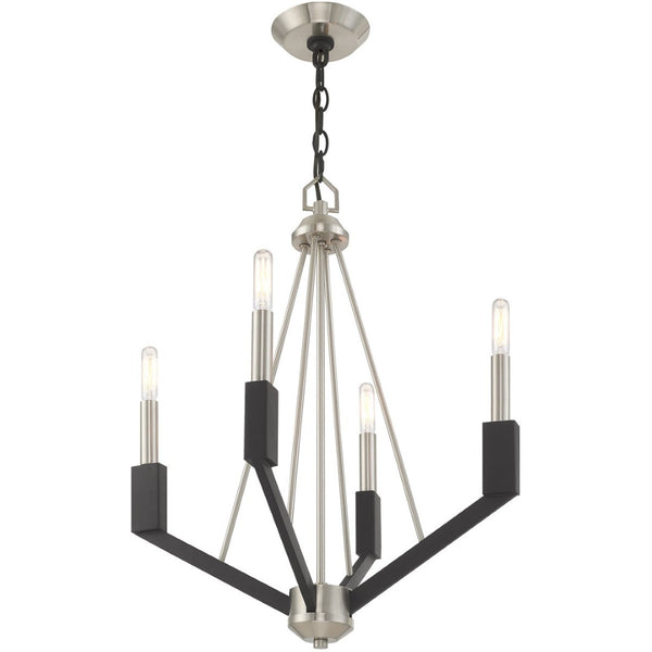 HomeRoots Four Light Dimmable Chandelier with Sleek Cylinder Shades - Modern Fixture for Versatile Spaces 687683
