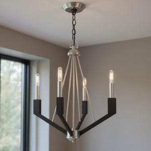 HomeRoots Four Light Dimmable Chandelier with Sleek Cylinder Shades - Modern Fixture for Versatile Spaces 687683
