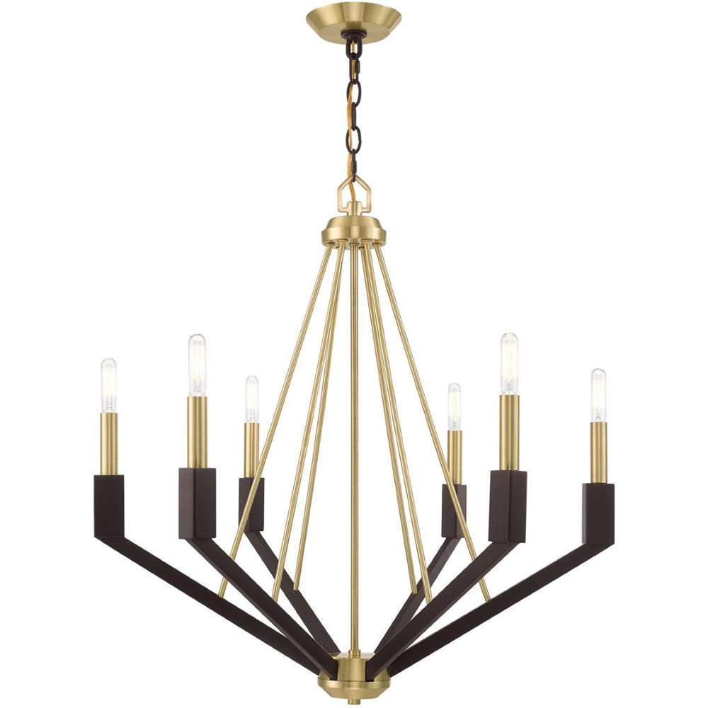 HomeRoots Six Light Dimmable Chandelier - Modern Elegance with Cylindrical Shades for Versatile Illumination 687684