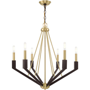 HomeRoots Six Light Dimmable Chandelier - Modern Elegance with Cylindrical Shades for Versatile Illumination 687684