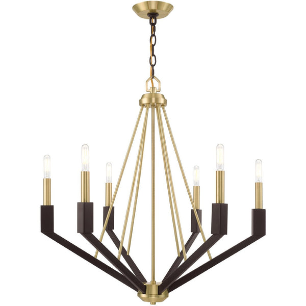 HomeRoots Six Light Dimmable Chandelier - Modern Elegance with Cylindrical Shades for Versatile Illumination 687684