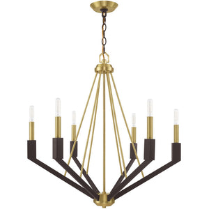 HomeRoots Six Light Dimmable Chandelier - Modern Elegance with Cylindrical Shades for Versatile Illumination 687684