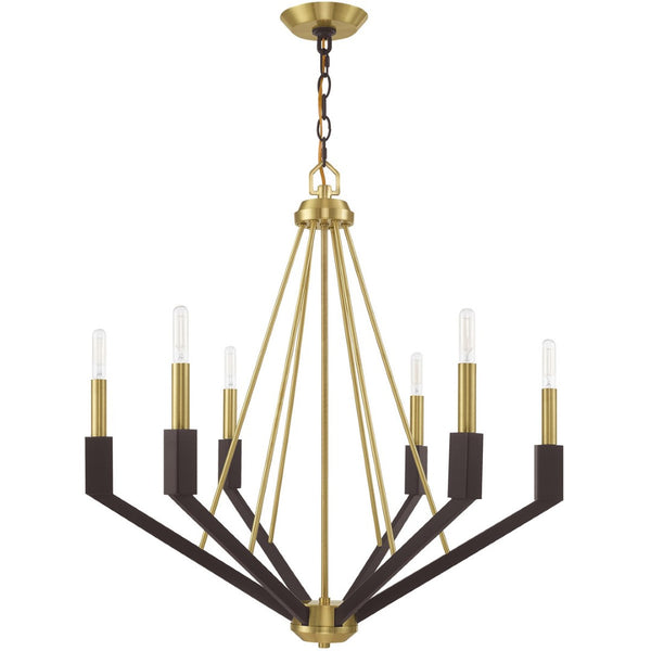 HomeRoots Six Light Dimmable Chandelier - Modern Elegance with Cylindrical Shades for Versatile Illumination 687684