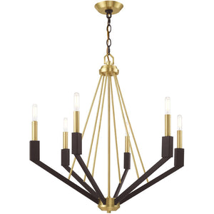 HomeRoots Six Light Dimmable Chandelier - Modern Elegance with Cylindrical Shades for Versatile Illumination 687684