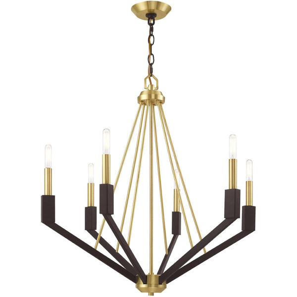 HomeRoots Six Light Dimmable Chandelier - Modern Elegance with Cylindrical Shades for Versatile Illumination 687684
