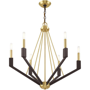 HomeRoots Six Light Dimmable Chandelier - Modern Elegance with Cylindrical Shades for Versatile Illumination 687684
