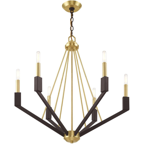 HomeRoots Six Light Dimmable Chandelier - Modern Elegance with Cylindrical Shades for Versatile Illumination 687684