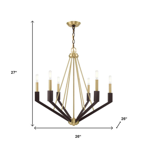 HomeRoots Six Light Dimmable Chandelier - Modern Elegance with Cylindrical Shades for Versatile Illumination 687684