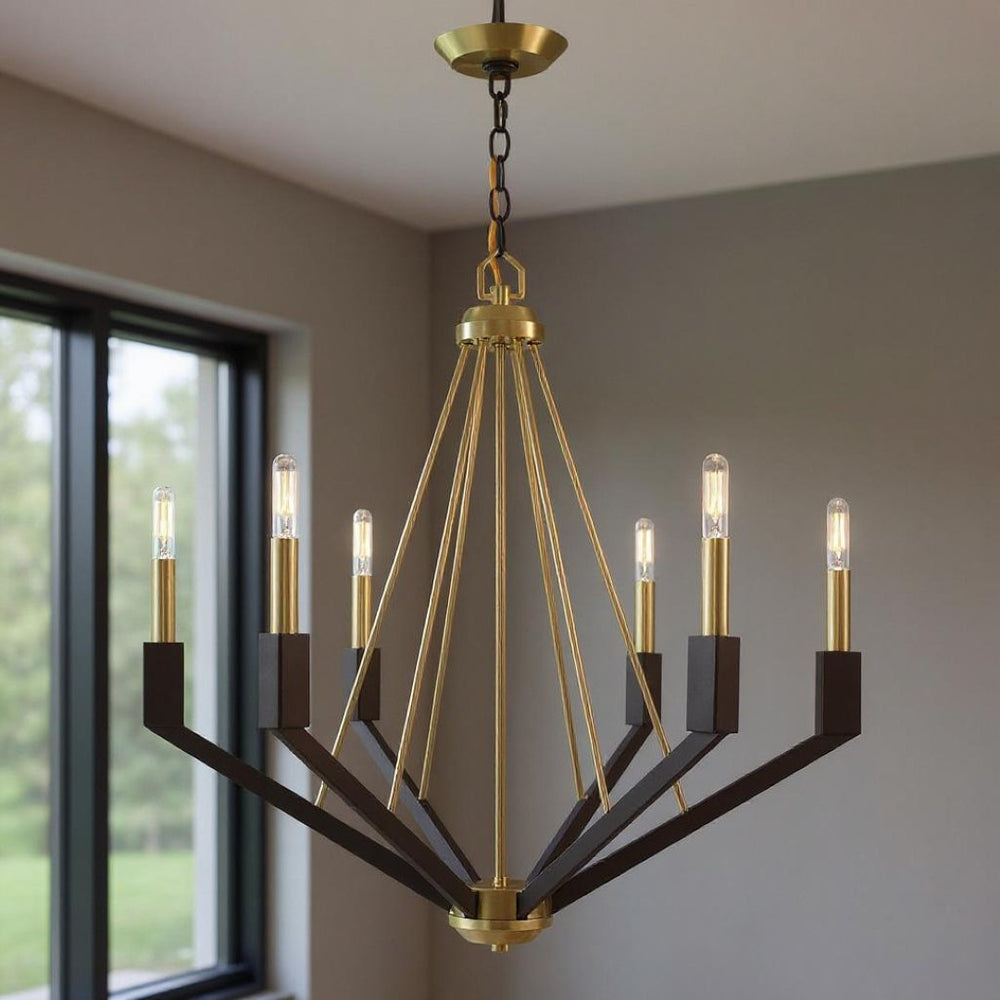 HomeRoots Six Light Dimmable Chandelier - Modern Elegance with Cylindrical Shades for Versatile Illumination 687684