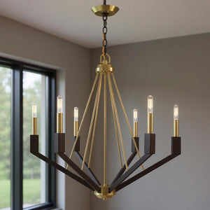 HomeRoots Six Light Dimmable Chandelier - Modern Elegance with Cylindrical Shades for Versatile Illumination 687684