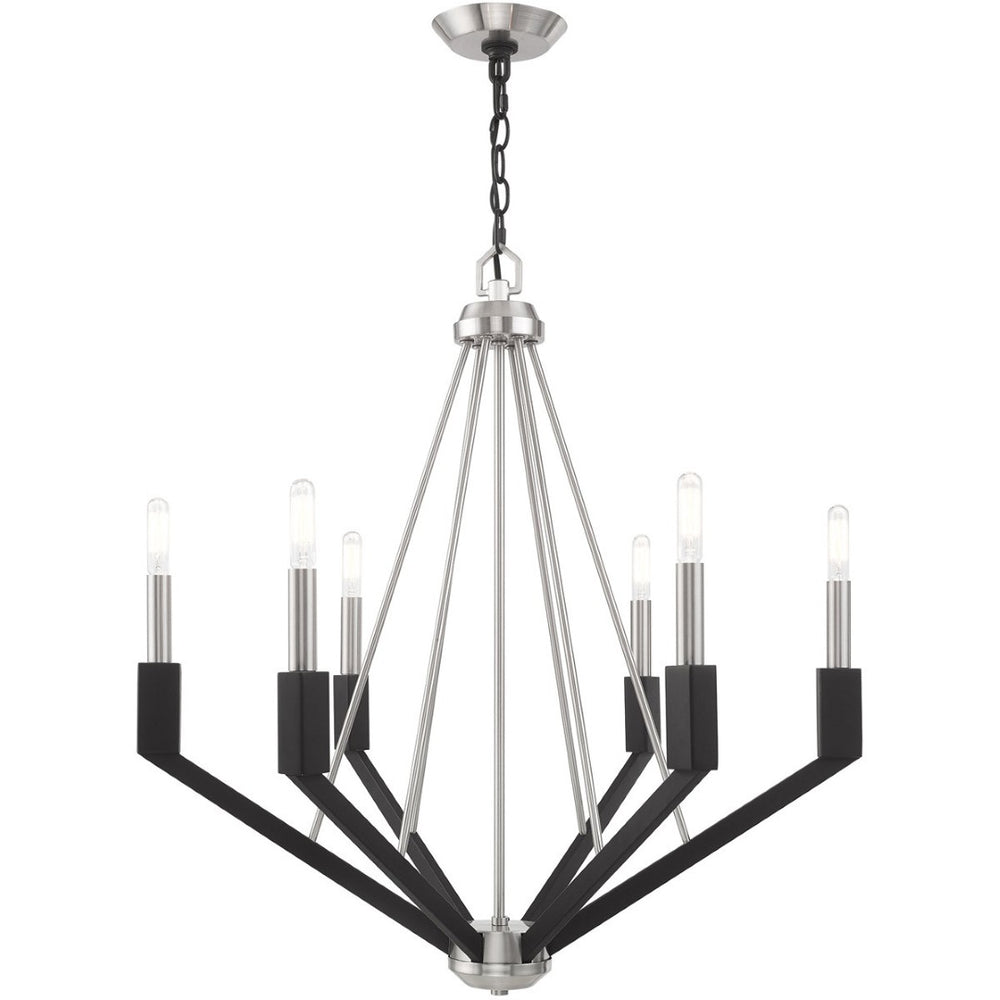 HomeRoots Six Light Dimmable Chandelier - Modern Cylindrical Shades for Elegant Ambiance & Versatile Style 687685