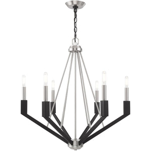 HomeRoots Six Light Dimmable Chandelier - Modern Cylindrical Shades for Elegant Ambiance & Versatile Style 687685