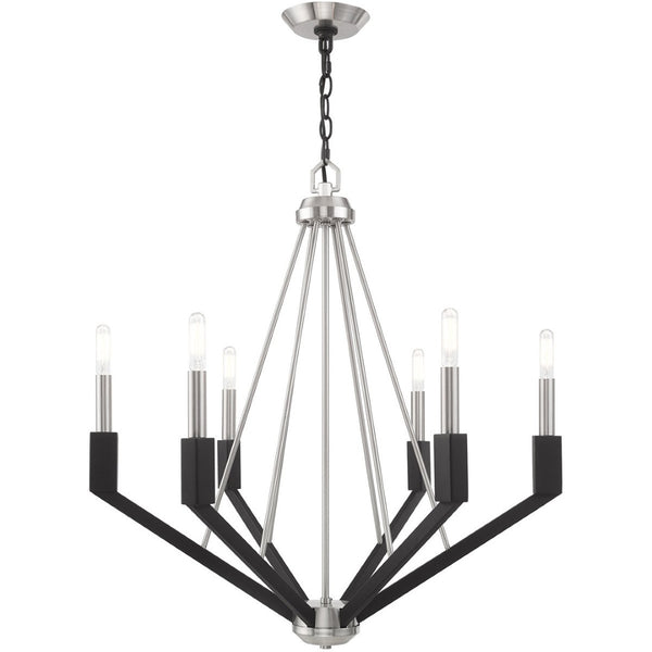 HomeRoots Six Light Dimmable Chandelier - Modern Cylindrical Shades for Elegant Ambiance & Versatile Style 687685