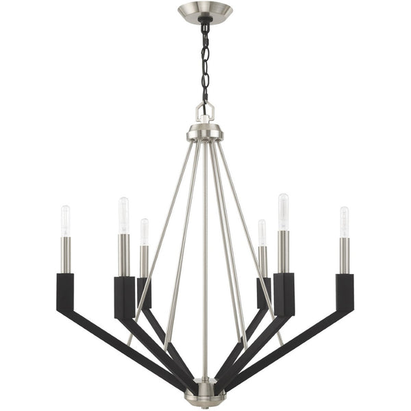 HomeRoots Six Light Dimmable Chandelier - Modern Cylindrical Shades for Elegant Ambiance & Versatile Style 687685